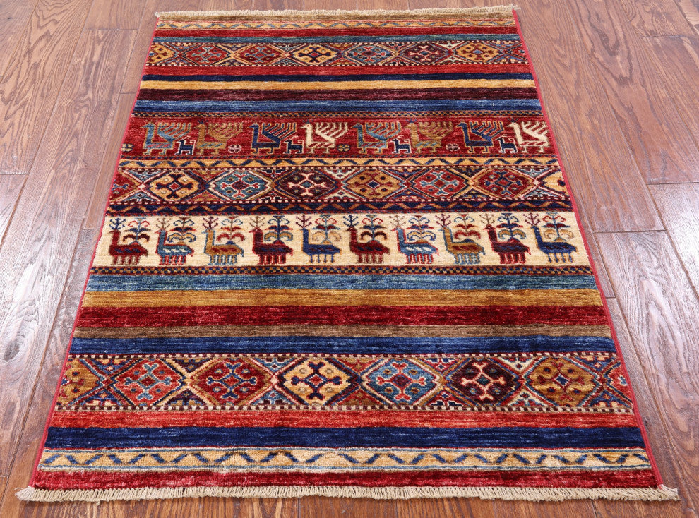 Persian Gabbeh Tribal Hand Knotted Wool Rug 2' 9" X 3' 10" Q8132