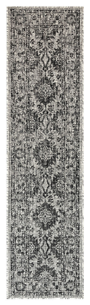 Carmel Vintage Floral Indoor/Outdoor Rug, Black, 1'11"x7'6" Runner