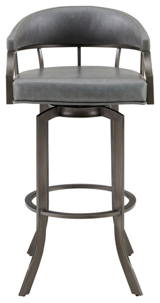 Benzara BM282703 Modern Vegan Faux Leather Bar Stool, Swivel, Metal Legs, Gray