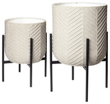 Mabel Set of Two 15.4 x 24.8 Eggshell Ceramic Black Iron Base Plant Stands