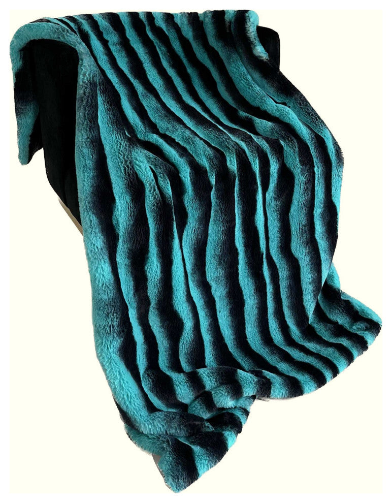Plutus Teal Black Wild Ocean Faux Fur Luxury Throw Blanket, Throw 48"W x 60"L