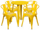 24'' Round Yellow Metal Indoor-Outdoor Table Set With 4 Arm Chairs