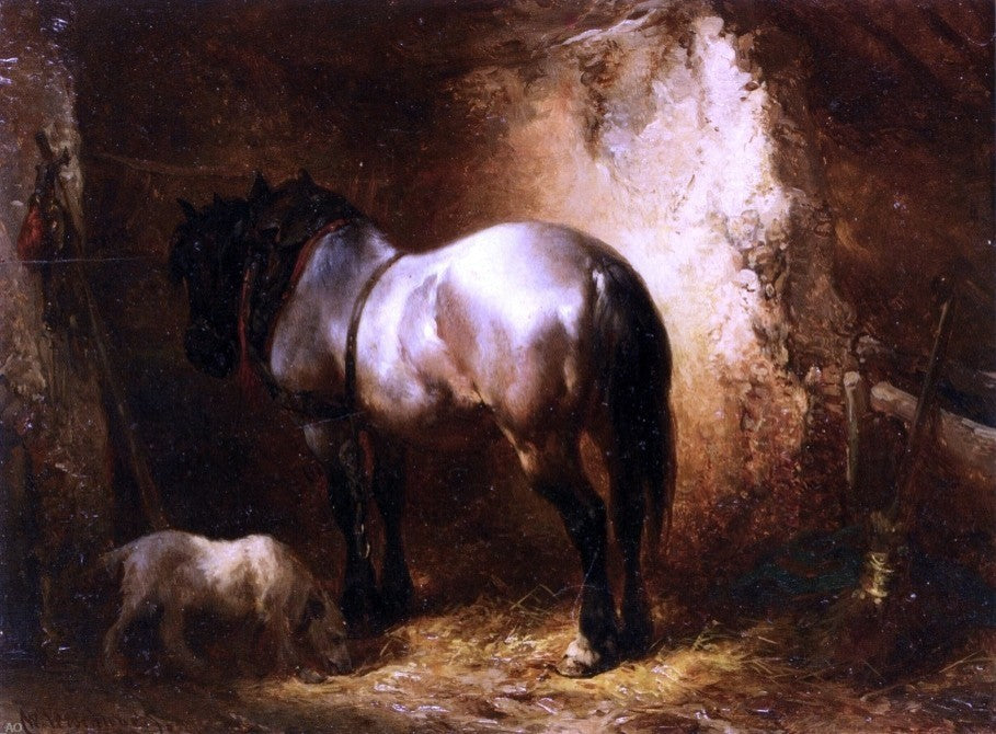 Wouterus Verschuur A Horse in a a Stable - 21" x 28" Premium Canvas Print