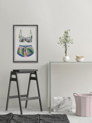 "Pink and Palms Swimsuit" Framed Painting Print, 16"x24"