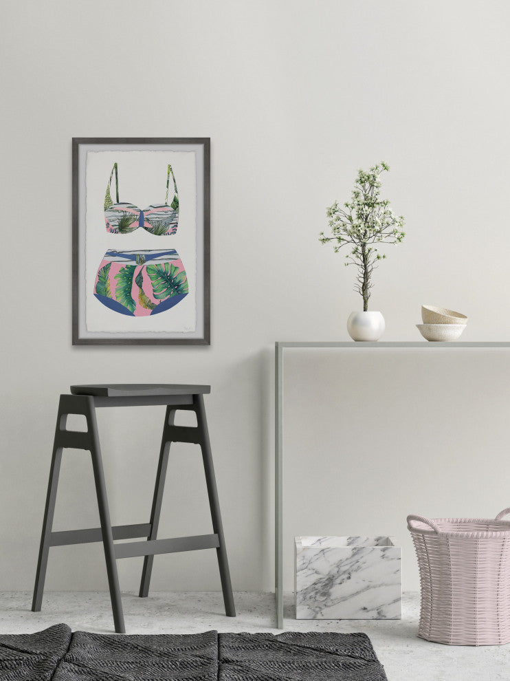 "Pink and Palms Swimsuit" Framed Painting Print, 16"x24"