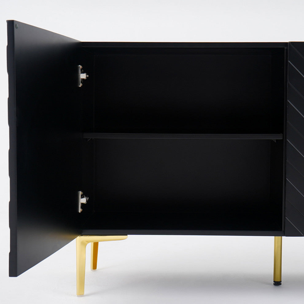 Modern 70.9" Black Buffert Sideboard Table with Gold Legs & 3 Doors, Black
