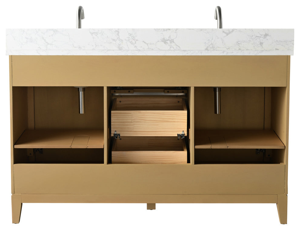 Vanity Art Bathroom Vanity With Sink, Natural Oak, 54" Double