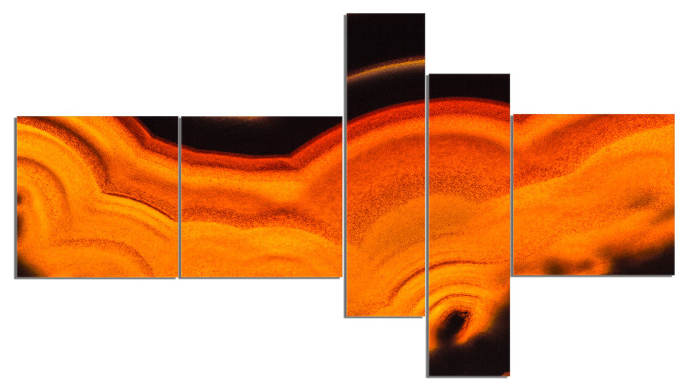 Agate Macro Orange, Abstract Canvas Wall Art Print, 60"x32", 5 panels