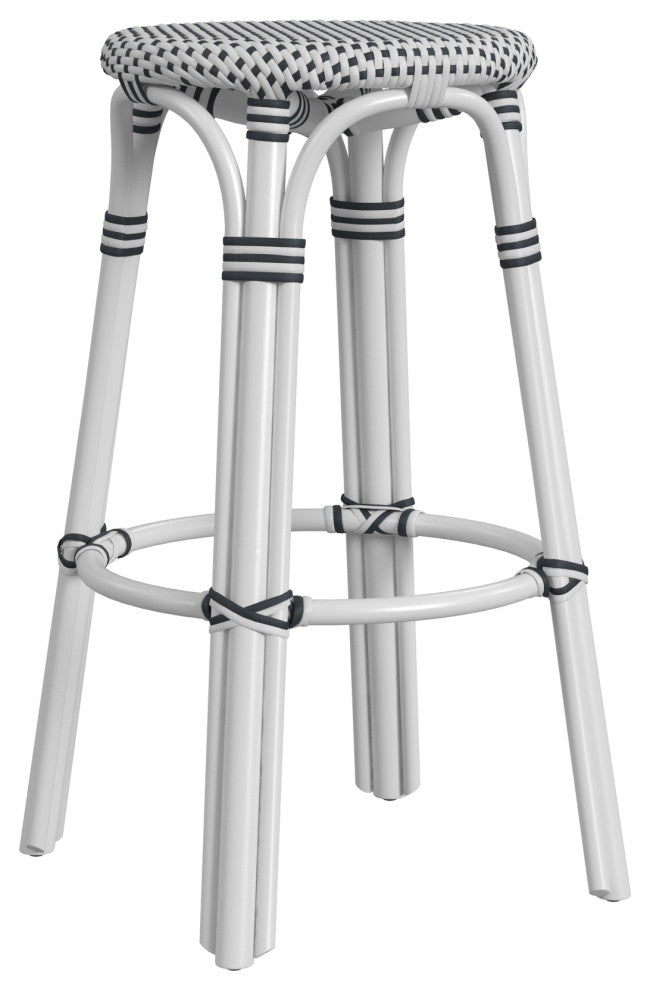 Tobias Rattan Bar Stool, White and Black, Diamond