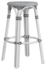 Tobias Rattan Bar Stool, White and Black, Diamond