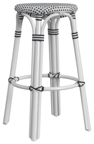 Tobias Rattan Bar Stool, White and Black, Diamond