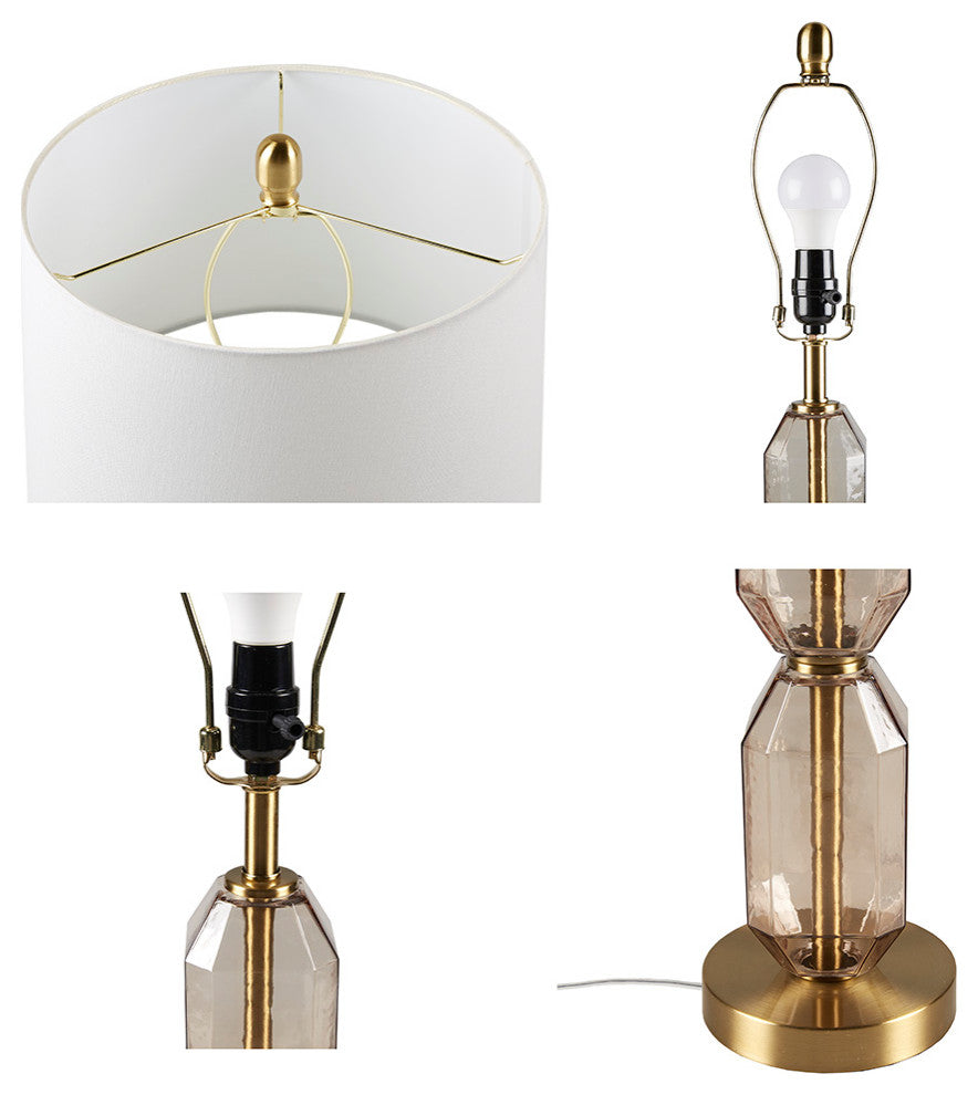 510 Design Zirconia Faceted Green Glass Table Lamp, Nightstand Light, Brown