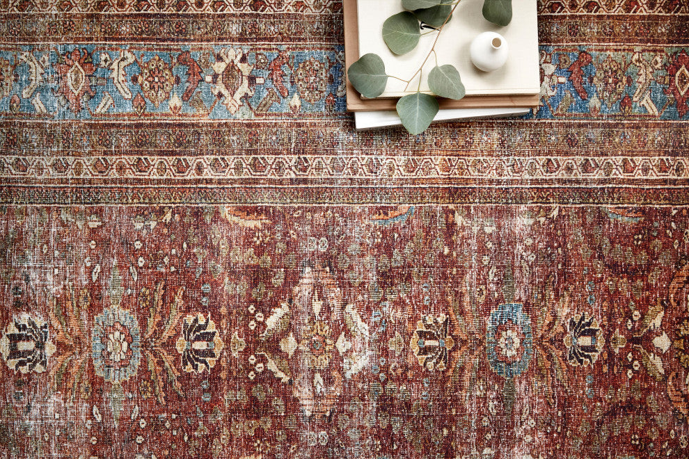 Brick Blue Layla Printed Polyester Area Rug by Loloi II, 2'6"x9'6"