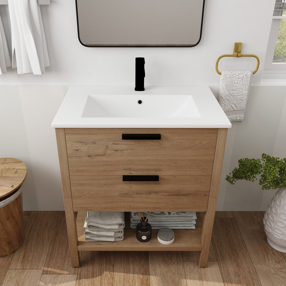 Plywood Freestanding Bath Vanity Set, Integrated Sink