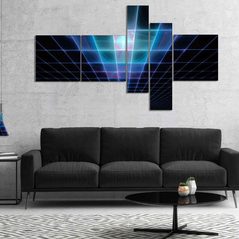Blue Laser Protective Grids, Abstract Canvas Art Print, 60"x32", 5 panels