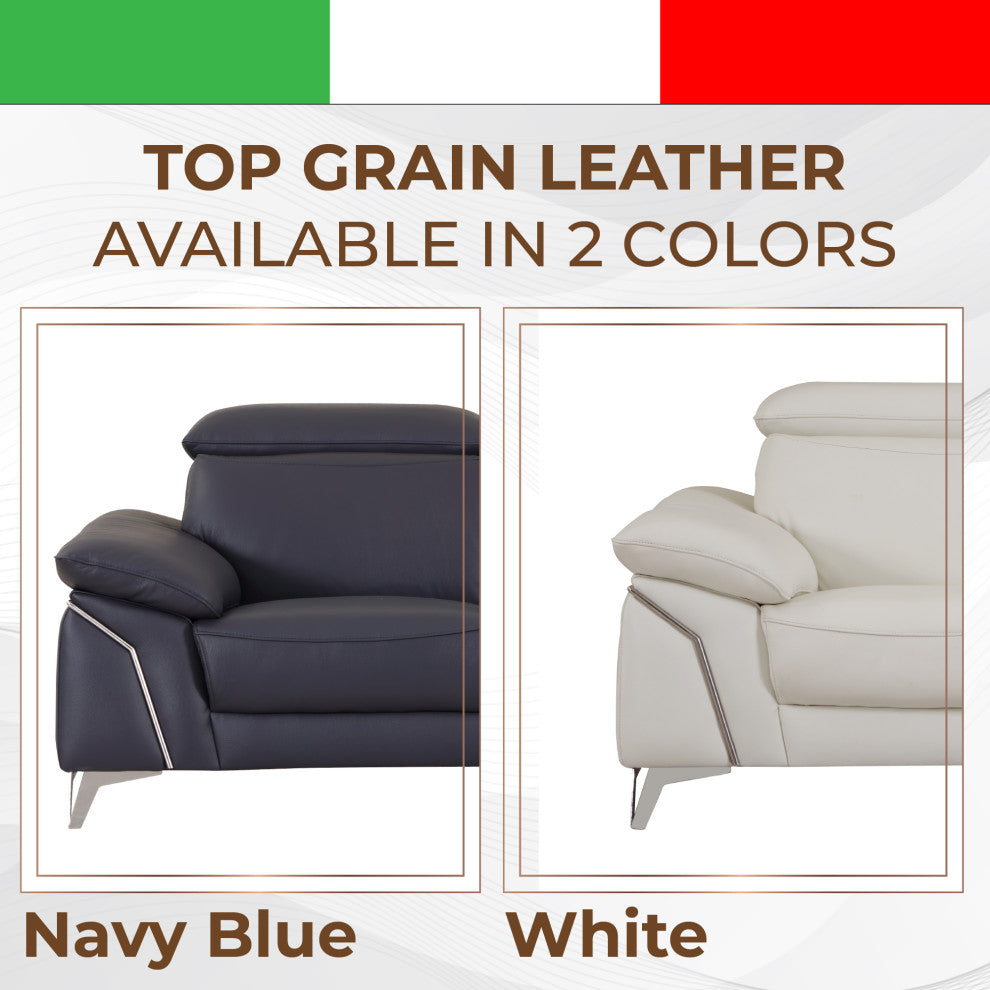 Lazio Contemporary Genuine Italian Leather Sectional, White