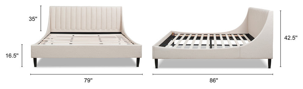 Aspen Modern Vertical Tufted Upholstered Platform Bed, Light Beige Linen, King