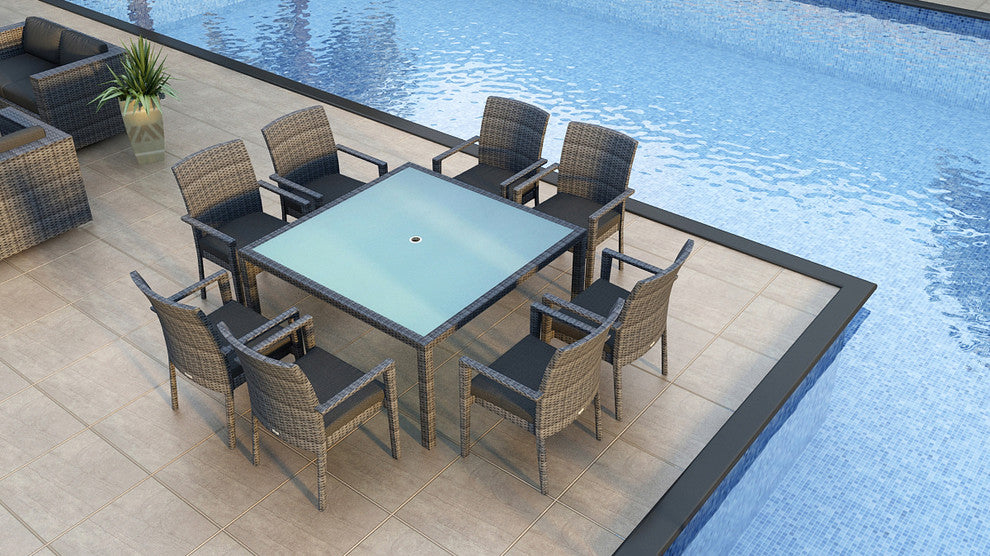 District 9 Piece Arm Square Dining Set, Canvas Charcoal