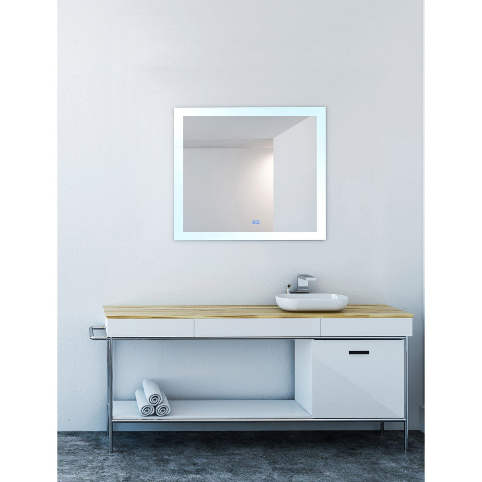 Abigail Rectangle Matte White LED 40 in. Mirror From our Abigail Collection
