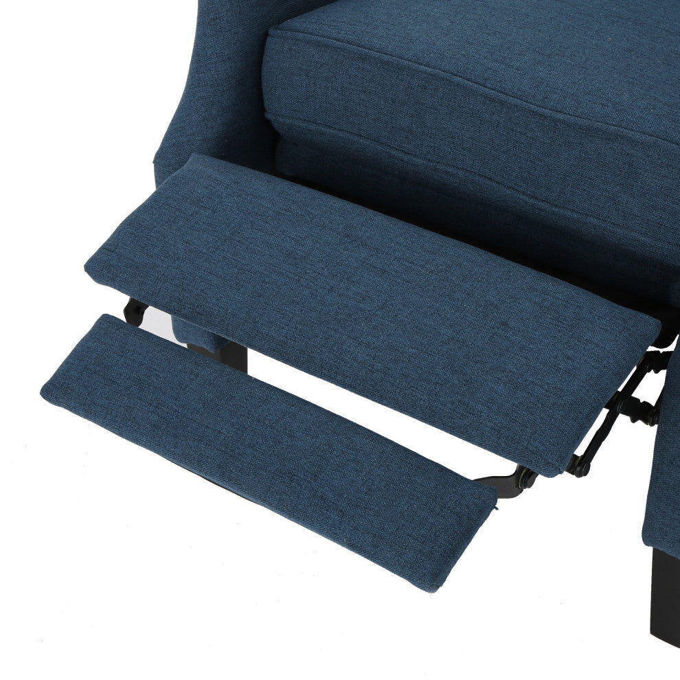 GDF Studio Weyland Contemporary Fabric Wingback Pushback Recliner, Navy Blue
