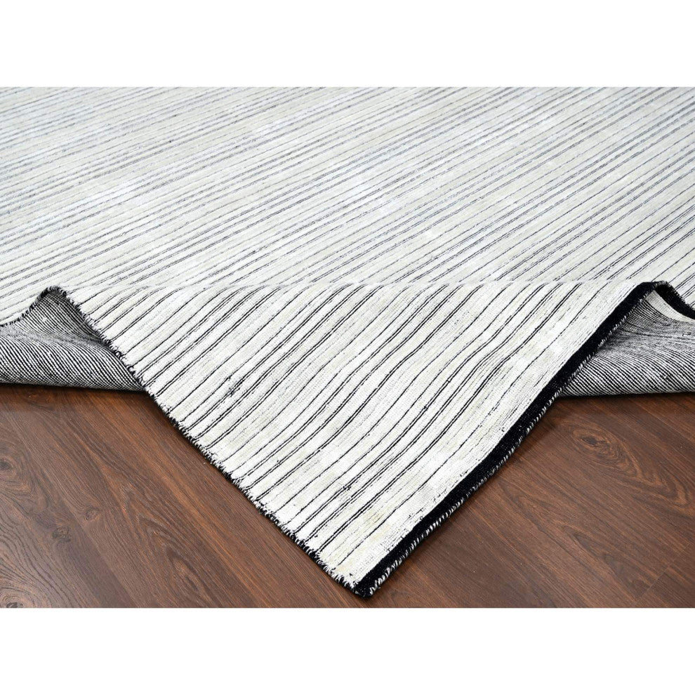 White and Black Wool and Silk Hand Loomed Modern Oversized Rug, 14'x16'