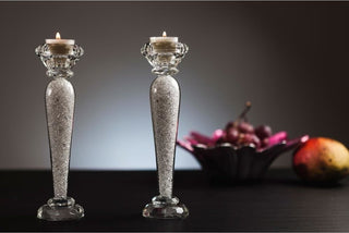 Premium 9" Crystal Candlestick (2-Piece Set) Large  Radiant Gems Inside Stem