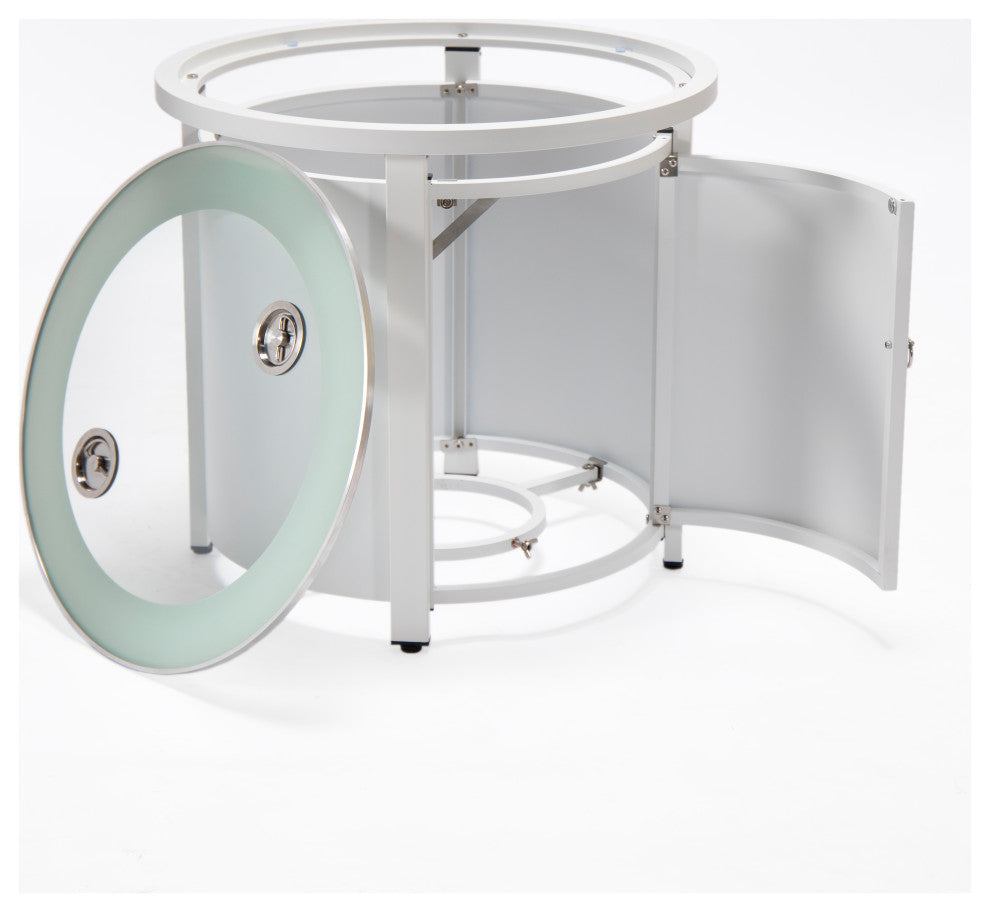 LeisureMod Walbrooke Round Fire Pit Table and Tank Holder, White