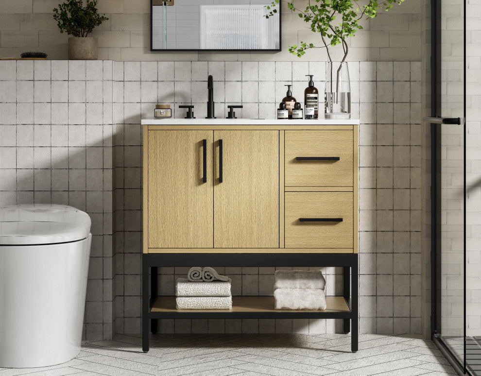 Home Living 32" Single Bathroom Vanity, Honey Brown