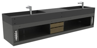 CastelloUSA Amazon 84" Wall Mounted Bathroom Vanity Set, Black, Black Top, Brushed Nickel