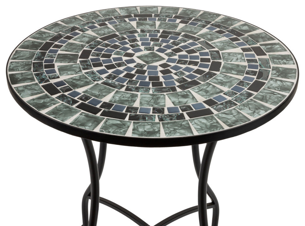 Marbled Glass Mosaic 3-Piece Bistro Set Folding Table and Chairs Patio Seating