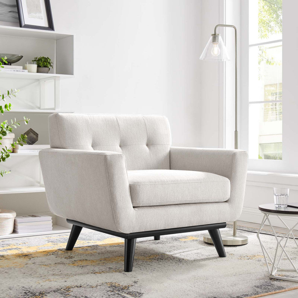 Armchair Accent Chair, Ivory White, Fabric, Modern, Mid Century Hotel Lounge