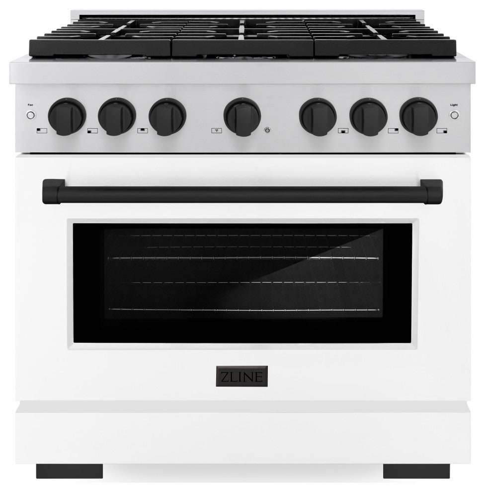 ZLINE 36" Gas Range, Stainless With White Matte and Matte Black SGRZ-WM-36-MB