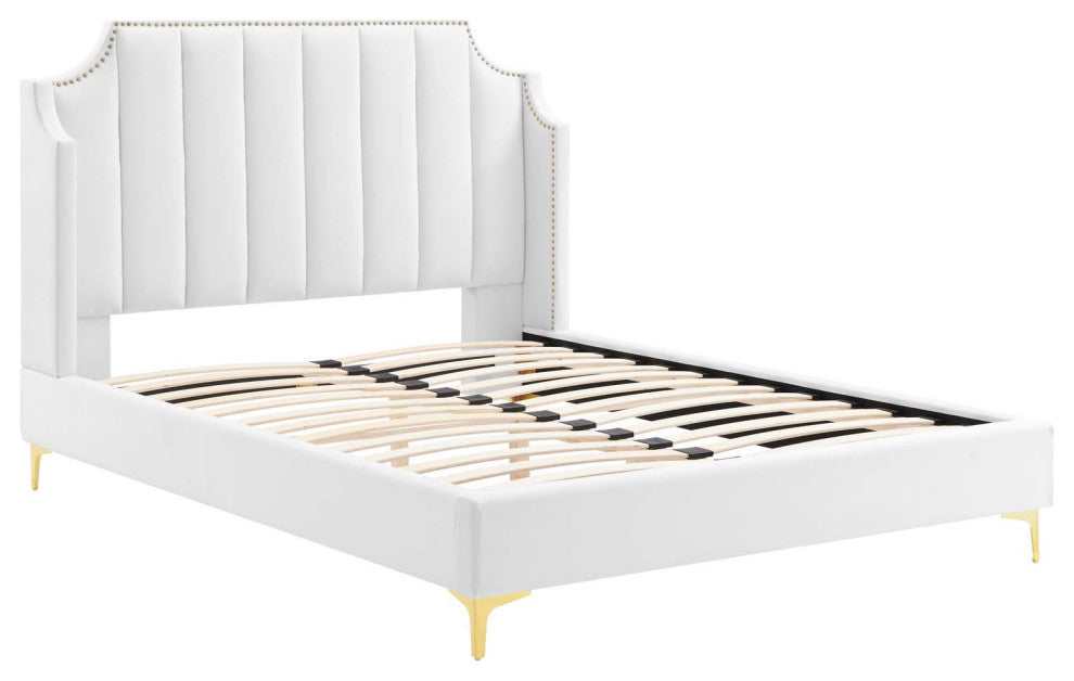 Daniella Performance Velvet Queen Platform Bed White