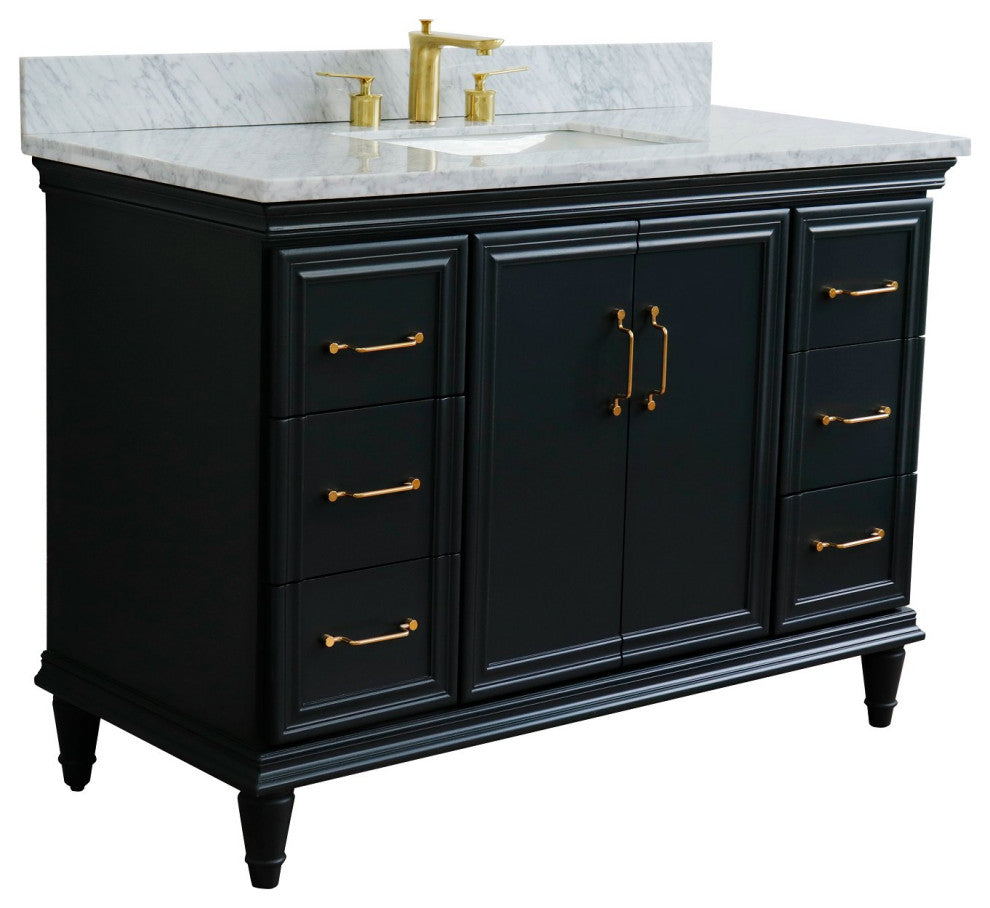 49" Single Sink Vanity, Dark Gray Finish With White Carrara Marble