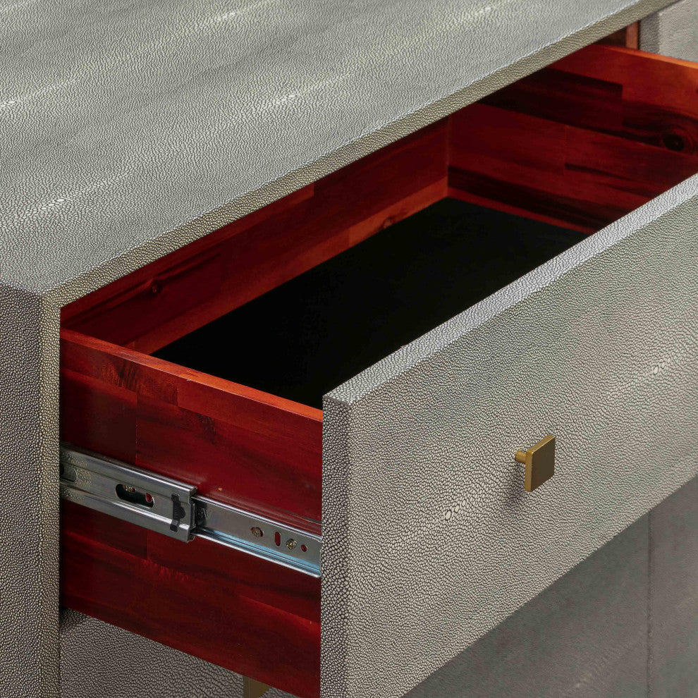 Pesce Shagreen 6 Drawer Dresser, Modern Grey Luxe Glam Buffet