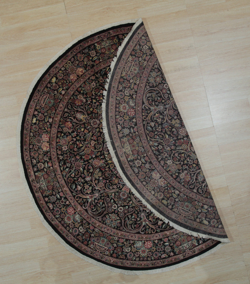 Black Traditional All Over Finely Woven Indo Tabriz Area Rug