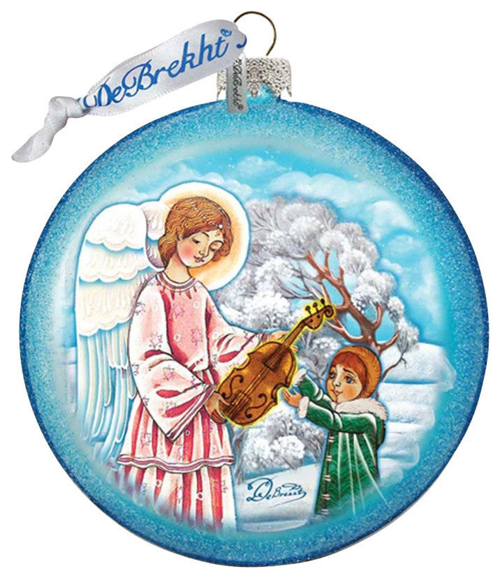 Hand Painted Scenic Glass Ornament Guardian Of Music Angel