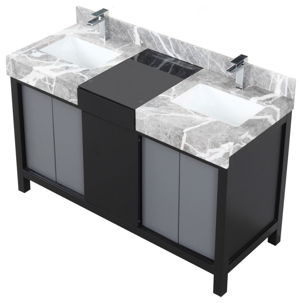 55" Double Vanity, Marble Tops, White Square Sinks, And Monte Chrome Faucet Set