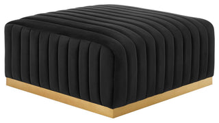 Conjure Channel Tufted Velvet Ottoman, Gold Black