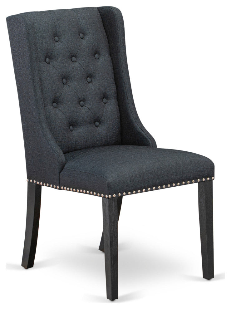 Dining Black Parson Chairs, Wire Brushed Black Rubber Wood Legs,Set of 2