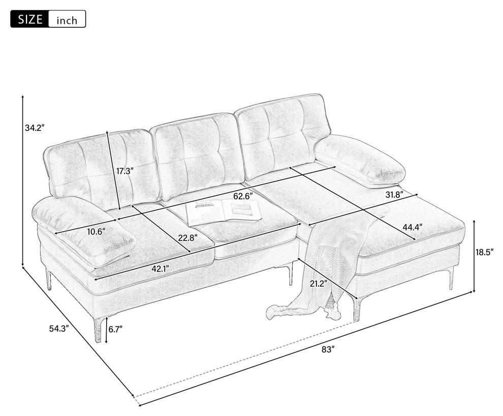 Gewnee Modern Sectional Sofas Couches Velvet L Shaped Couches for Living Room