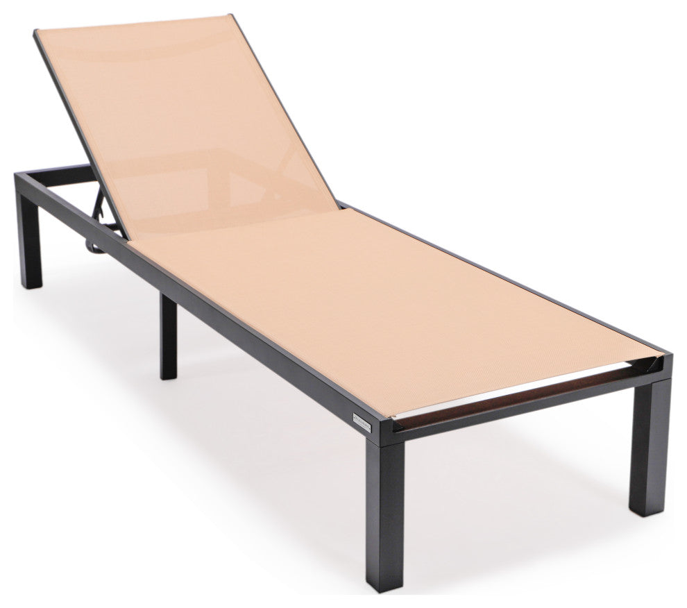 LeisureMod Marlin Patio Chaise Lounge Chair With Black Frame, Light Brown