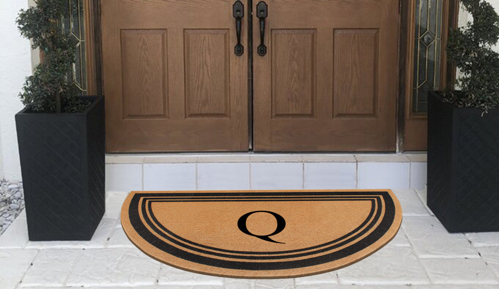 A1HC Natural Coir Flock Monogrammed Door Mat for Front Door, 30x60, Q