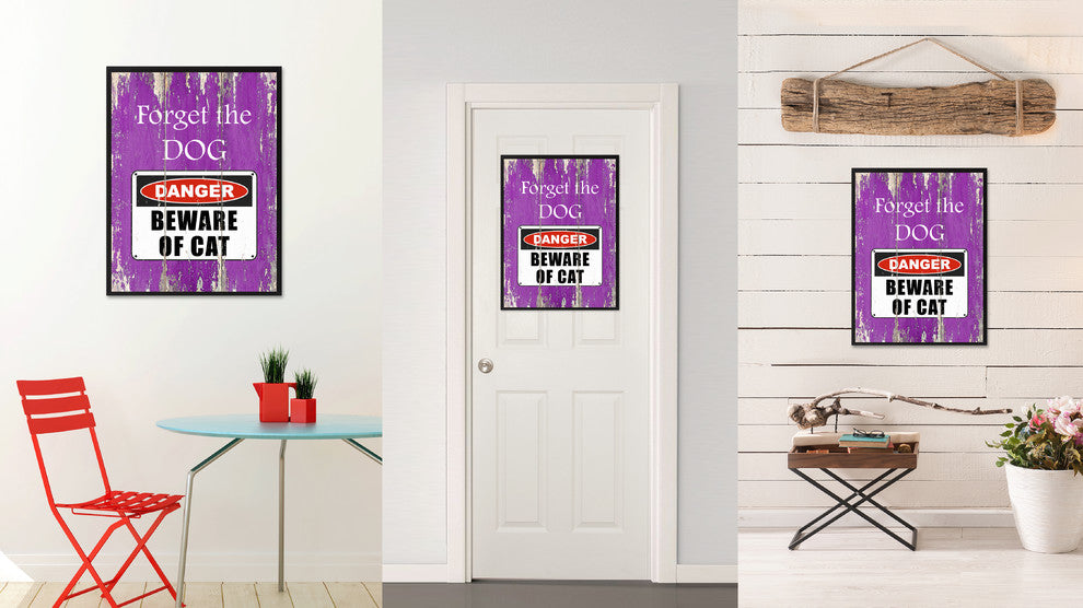 Beware Of Cat Danger Sign, Canvas, Picture Frame, 22"X29"