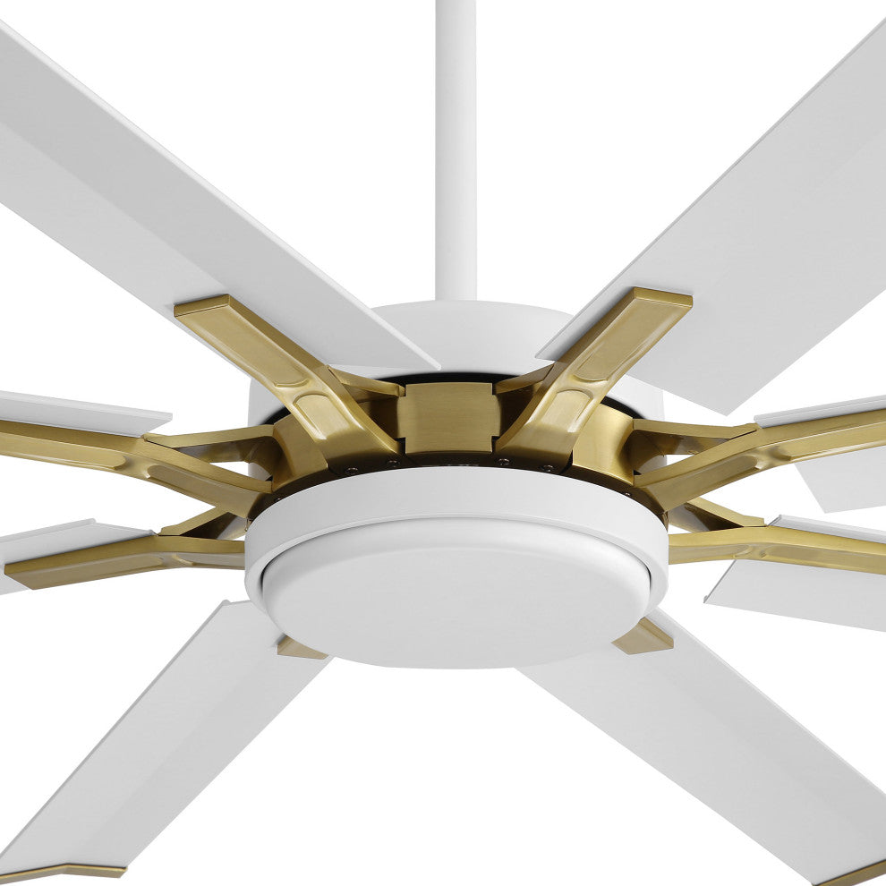 Modern Industrial 8-blade DC Motor Ceiling Fan with Remote Control, White/Gold, 72", Without Light