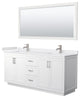 72"DBL Vanity White, White Cult. Marble Top, Sinks, Nickel Trim, 70"Mirror