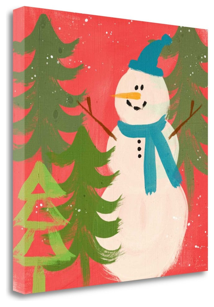 "Snowman On Red" By Linda Woods, Giclee Print on Gallery Wrap Canvas