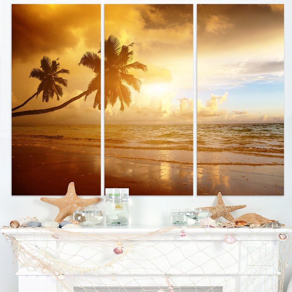 "Beautiful Palms at the Caribbean Beach" Metal Wall Art, 3 Panels, 36"x28"