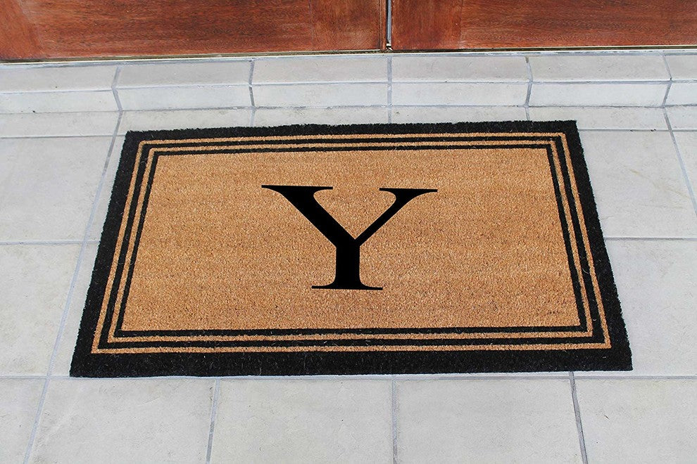 A1HC Black/Beige Coir Monogrammed Doormat 24"x39" , Y