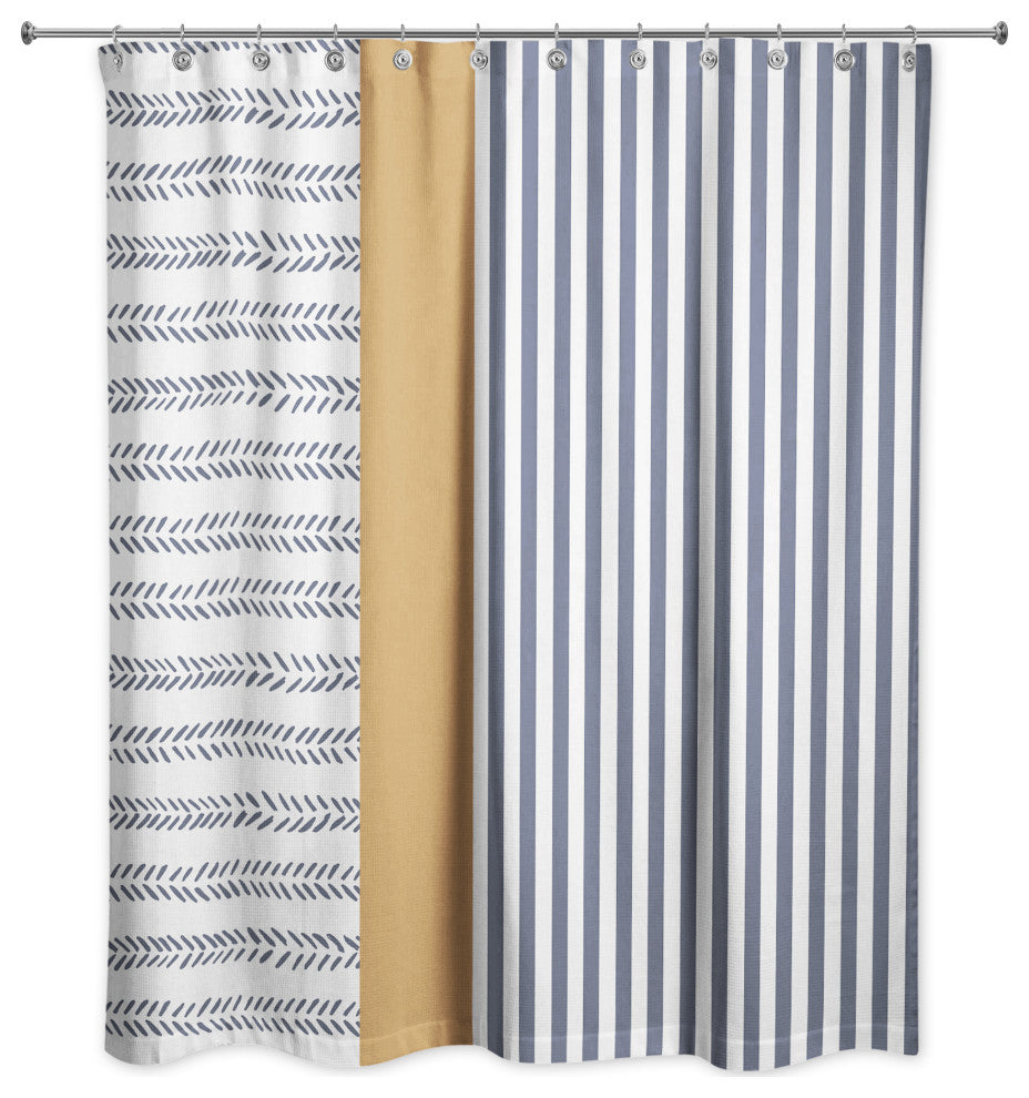 Navy and Burnt Orange Lines 71x74 Shower Curtain